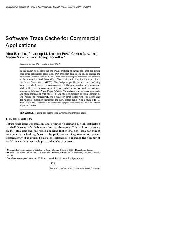 (PDF) Software Trace Cache for Commercial Applications