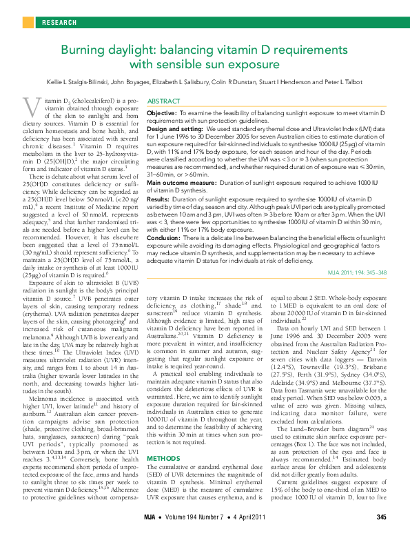 (PDF) Burning daylight balancing vitamin D requirements with sensible
