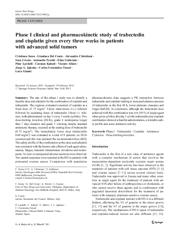(PDF) Phase I clinical and pharmacokinetic study of trabectedin and ...