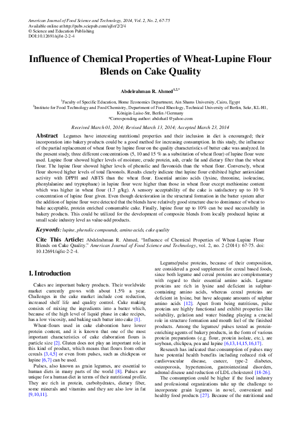 PDF) Influence of Chemical Properties of Wheat-Lupine Flour Blends 