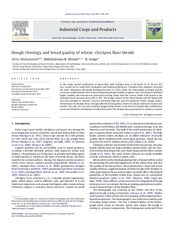 (PDF) Dough rheology and bread quality of wheat–chickpea flour blends