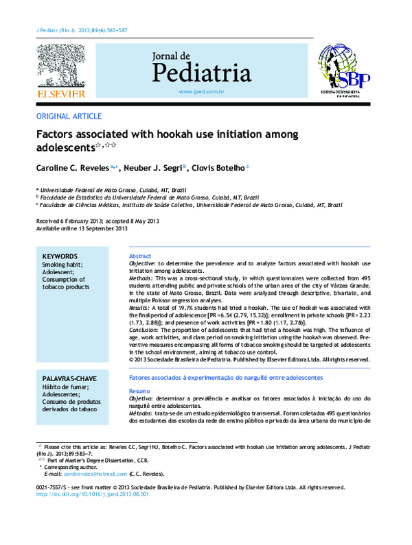 (PDF) Factors associated with hookah use initiation among adolescents