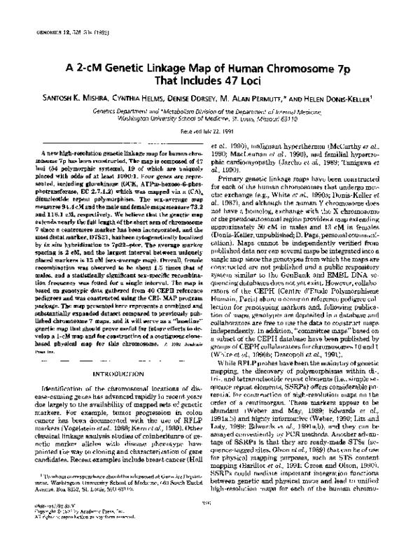 (PDF) A 2-cM genetic linkage map of human chromosome 7p that includes ...