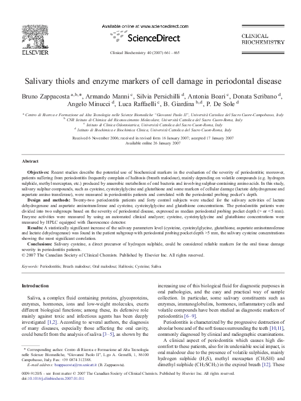 (PDF) Salivary thiols and enzyme markers of cell damage in periodontal