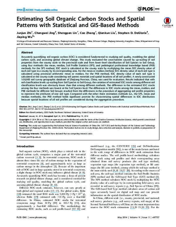(PDF) Estimating Soil Organic Carbon Stocks and Spatial Patterns with ...