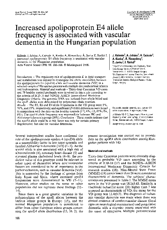 (PDF) Increased apolipoprotein E4 allele frequency is associated with ...