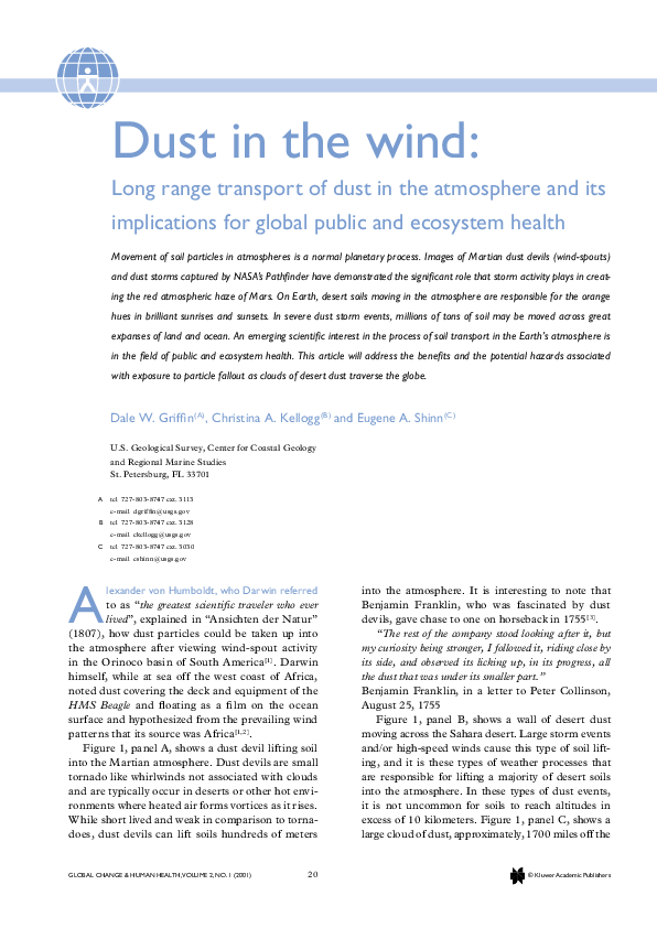 (PDF) Dust in the wind Long range transport of dust in the atmosphere