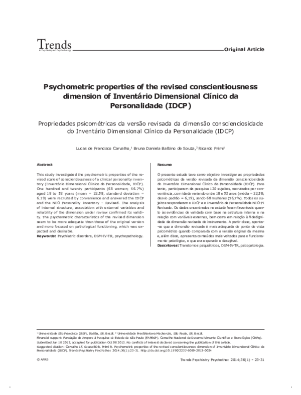 (PDF) Psychometric properties of the revised conscientiousness ...