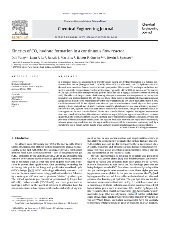(PDF) Kinetics of CO2 hydrate formation in a continuous flow reactor