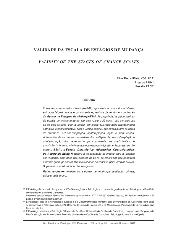 (PDF) Validity of the stages of change scales Ricardo Primi