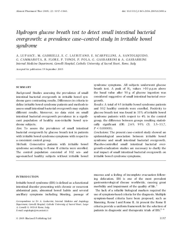 (PDF) Hydrogen glucose breath test to detect small intestinal bacterial