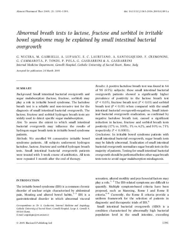(PDF) Abnormal breath tests to lactose, fructose and sorbitol in