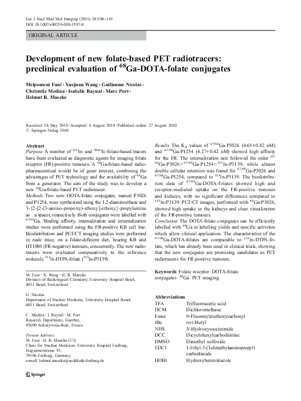 (PDF) Development of new folate-based PET radiotracers: preclinical ...