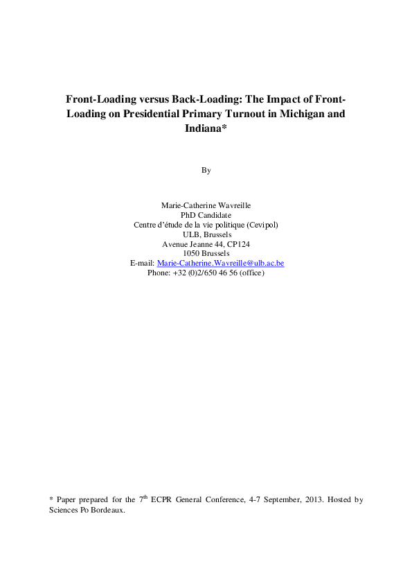 (PDF) Front-Loading versus Back-Loading: The Impact of Front- Loading ...