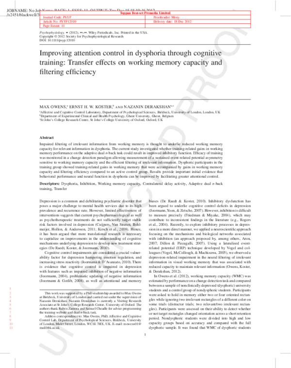 (PDF) Improving attention control in dysphoria through cognitive training Transfer effects on