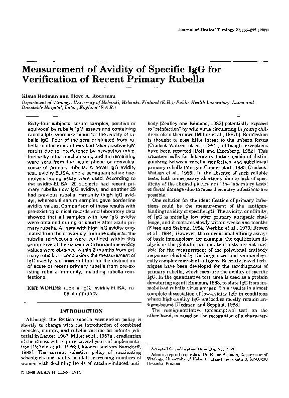 (PDF) Measurement of avidity of specific IgG for verification of recent ...