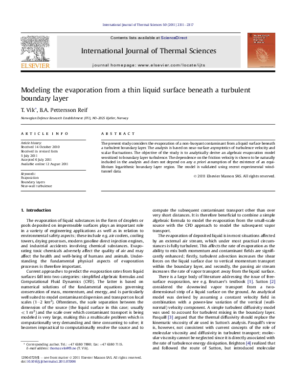 (PDF) Modeling the evaporation from a thin liquid surface beneath a ...