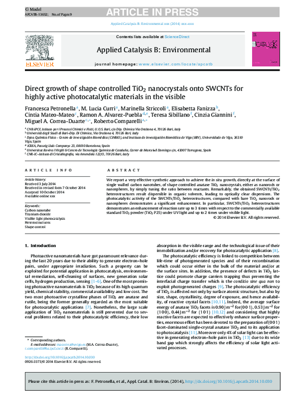 (PDF) Direct growth of shape controlled TiO 2 nanocrystals onto SWCNTs ...