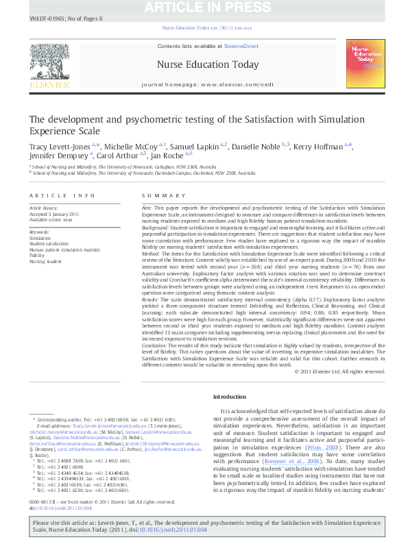 (PDF) The development and psychometric testing of the Satisfaction with ...