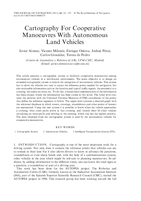 (PDF) Cartography For Cooperative Manoeuvres With Autonomous Land Vehicles