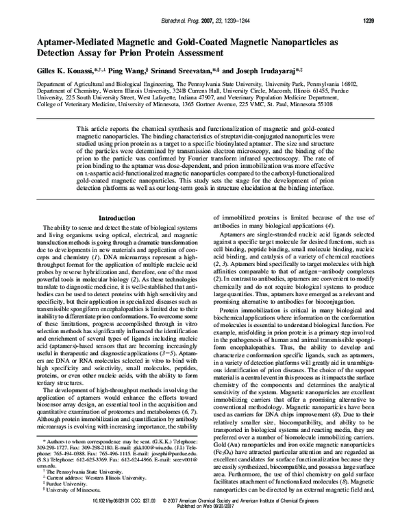 (PDF) Aptamer-Mediated Magnetic and Gold-Coated Magnetic Nanoparticles ...