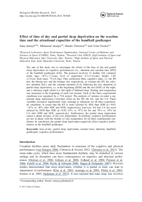 (PDF) Effect of time of day and partial sleep deprivation on the ...