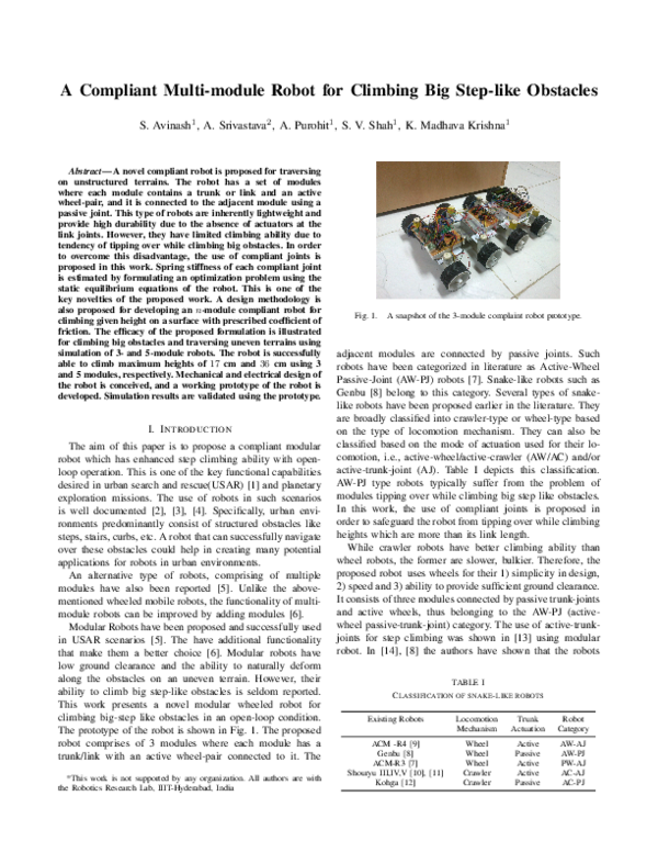 (PDF) A Compliant Multi-module Robot for Climbing Big Step-like Obstacles