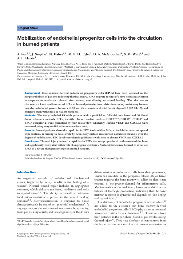 (PDF) Mobilization of endothelial progenitor cells into the circulation ...