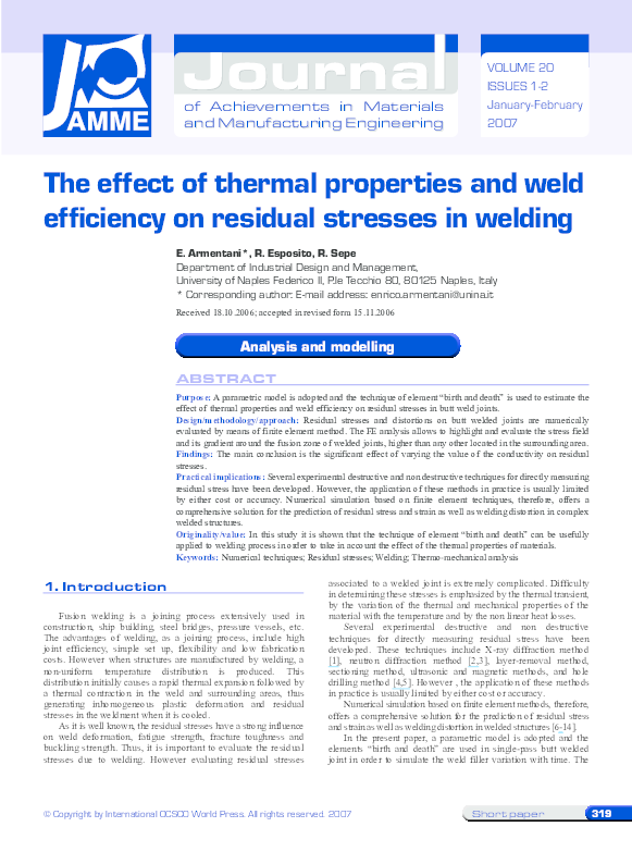 (PDF) The effect of thermal properties and weld efficiency on residual ...