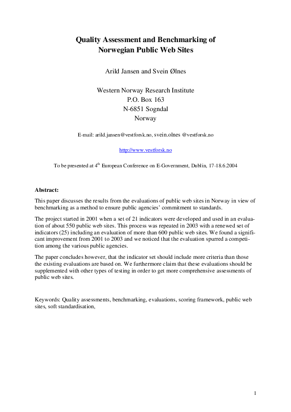 (PDF) Quality assessment and benchmarking of Norwegian public web sites