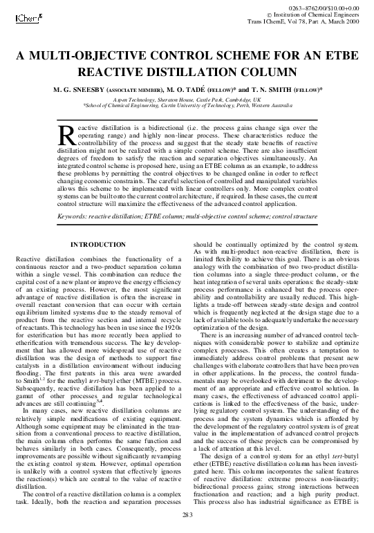 (PDF) A Multi-Objective Control Scheme for an ETBE Reactive ...