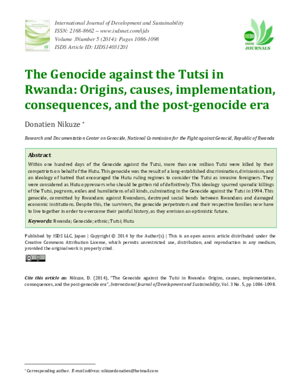 (PDF) The Genocide against the Tutsi in Rwanda: Origins, causes ...