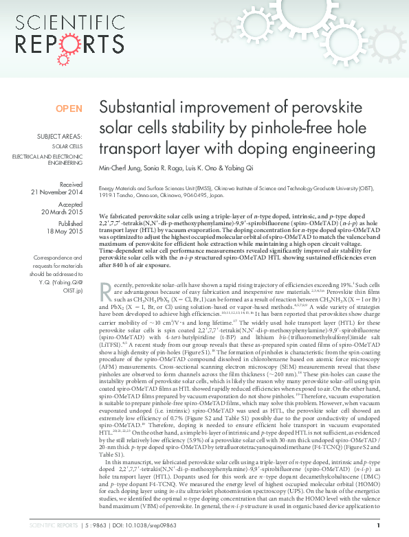 (PDF) Substantial improvement of perovskite solar cells stability by ...