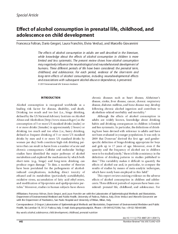 (PDF) Effect of alcohol consumption in prenatal life, childhood, and ...