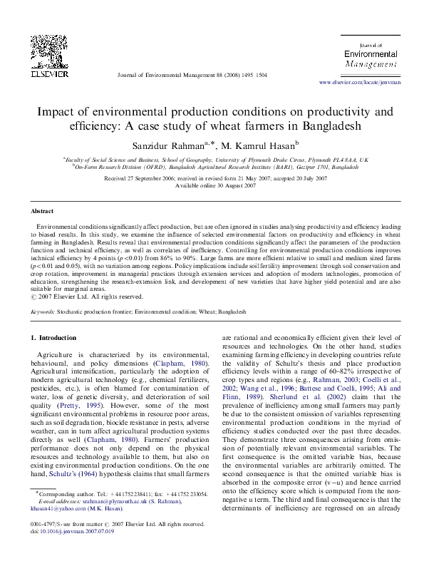 (PDF) Impact of environmental production conditions on productivity and ...