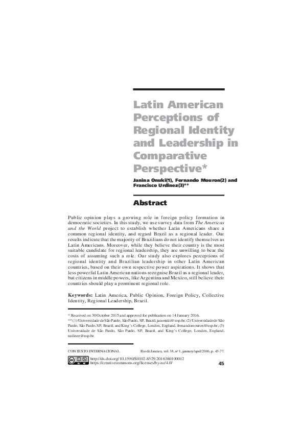 (PDF) Latin American Perceptions of Regional Identity and Leadership in ...