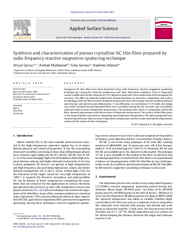 (PDF) Synthesis and characterization of porous crystalline SiC thin ...
