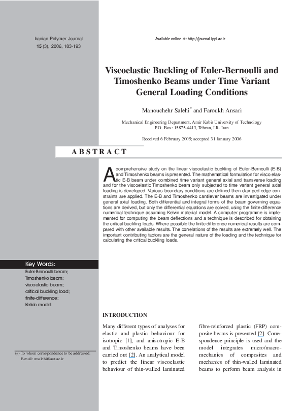 (PDF) Viscoelastic Buckling of Euler-Bernoulli and Timoshenko Beams ...