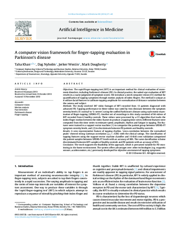 (PDF) A computer vision framework for finger-tapping evaluation in ...