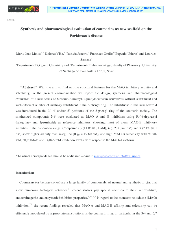 (PDF) Synthesis and Pharmacological Evaluation of Coumarins as New ...