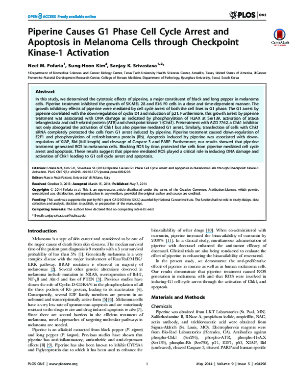 (PDF) Piperine causes G1 phase cell cycle arrest and apoptosis in ...