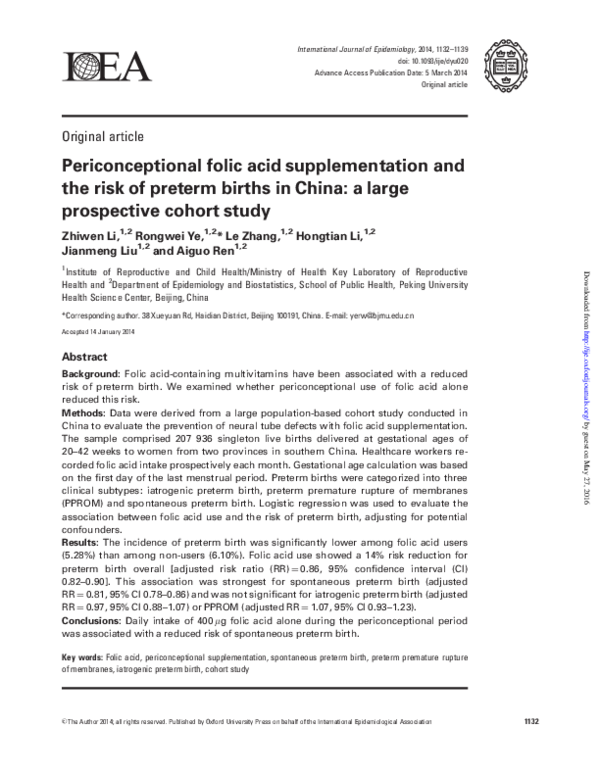 (PDF) Periconceptional folic acid supplementation and the risk of ...