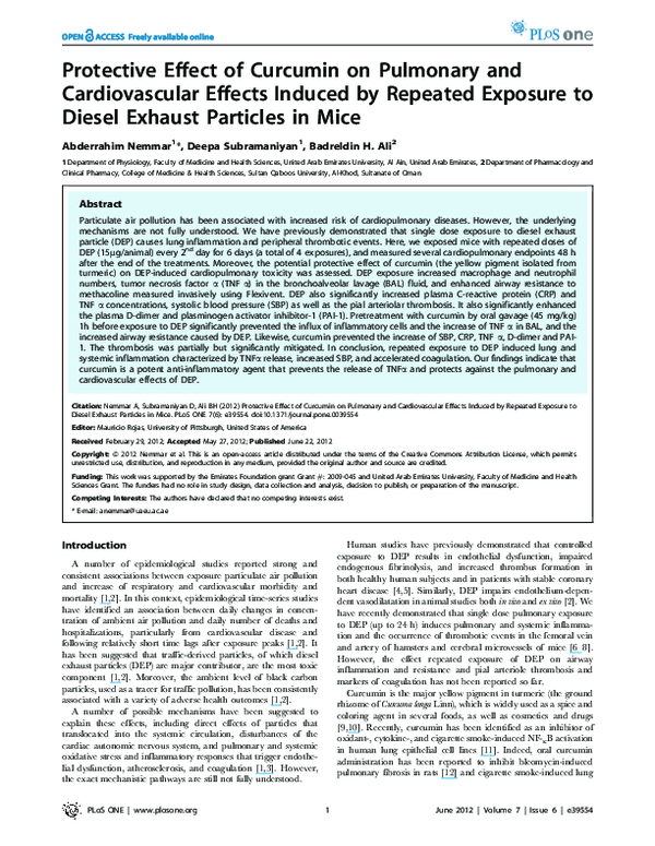 (PDF) Protective Effect of Curcumin on Pulmonary and Cardiovascular ...