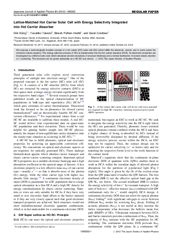 (PDF) Lattice-matched hot carrier solar cell with energy selectivity ...