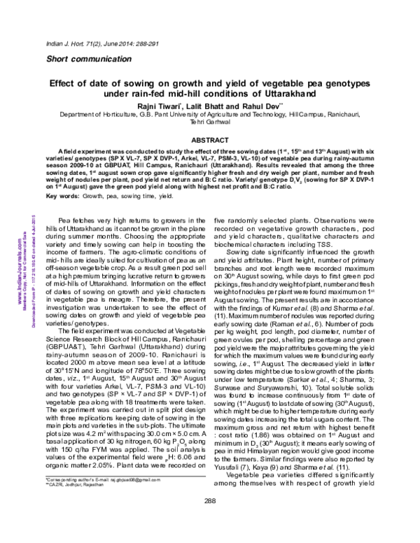 (PDF) Effect of date of sowing on growth and yield of vegetable pea ...