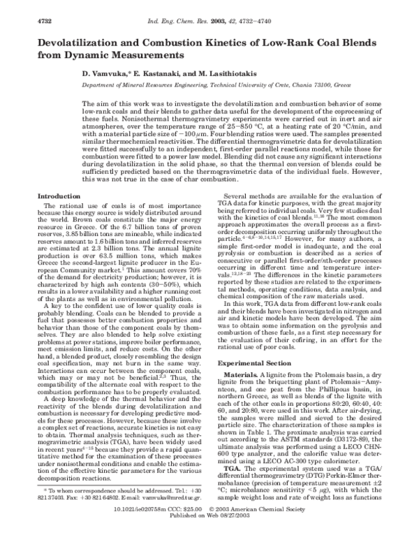 (PDF) Devolatilization and Combustion of LowRank Coal Blends