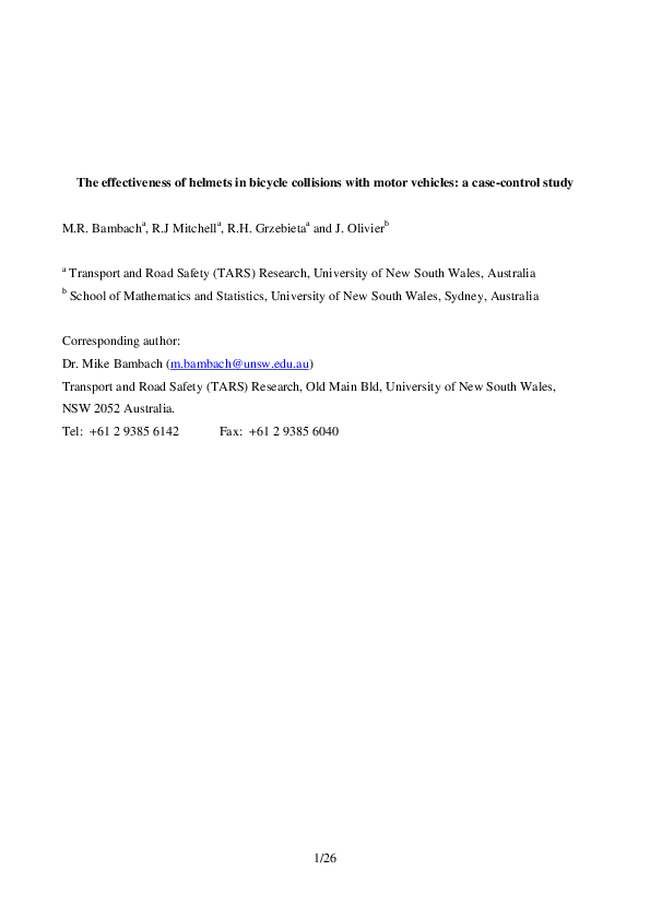 (PDF) The effectiveness of helmets in bicycle collisions with motor