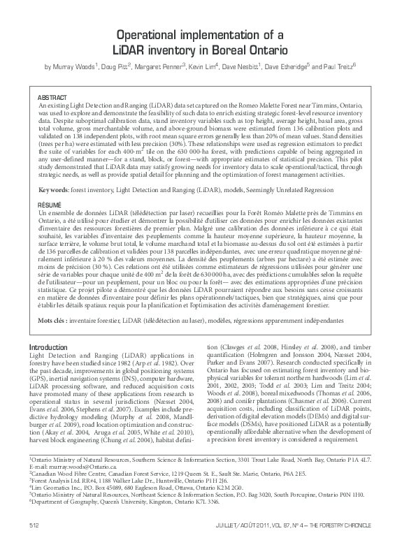 (PDF) Operational implementation of a LiDAR inventory in Boreal Ontario