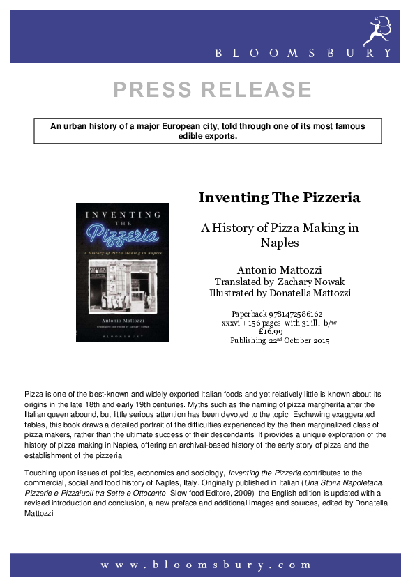 (PDF) Inventing the Pizzeria. A History of Pizza Making in Naples ( 2015 )