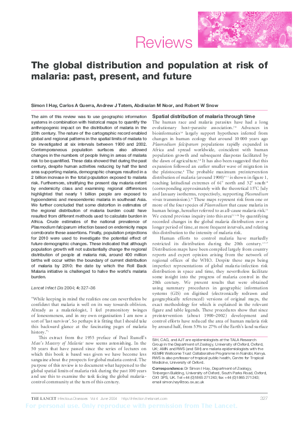 (PDF) The global distribution and population at risk of malaria: past ...